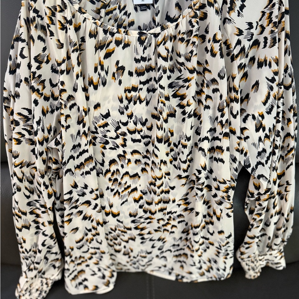 CAbi Leopard Print Blouse - Black, White, Gold